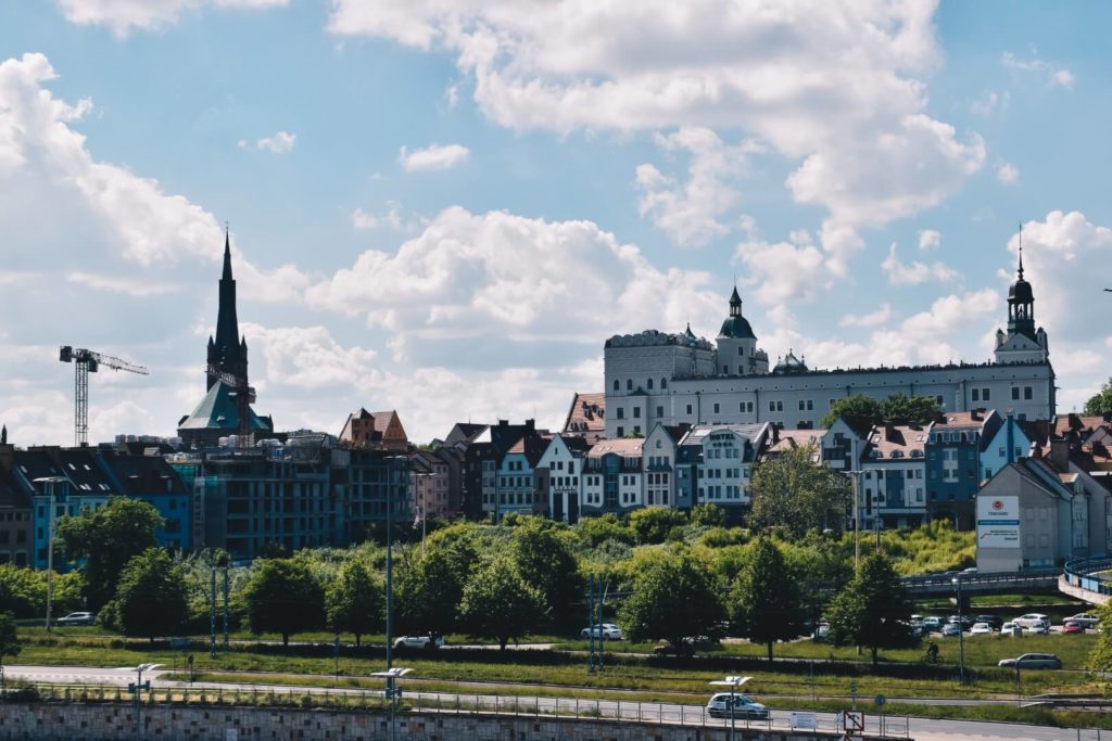Zamek Książąt Pomorskich widziany zza Odry, Szczecin.