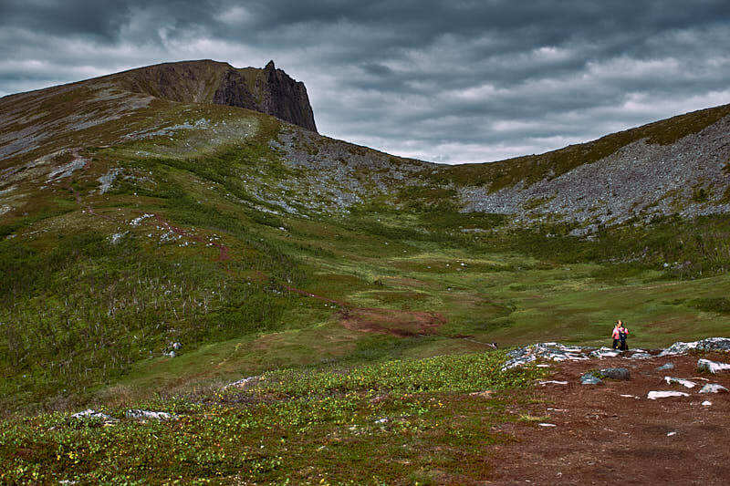 Senja, wyspa w Norwegii, widok ze szlaku na Husfjellet.