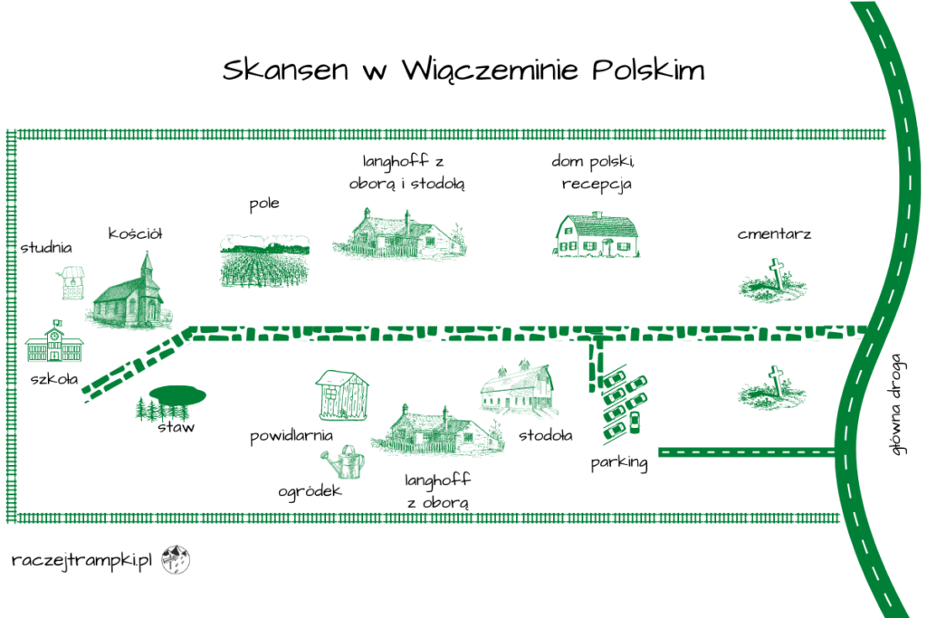 Mapa skansenu w Wiączeminie Polskim